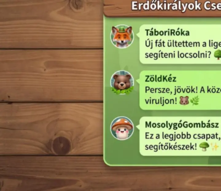 Játékbeli chat és kommunikáció illusztrációja erdei tycoon stílusban